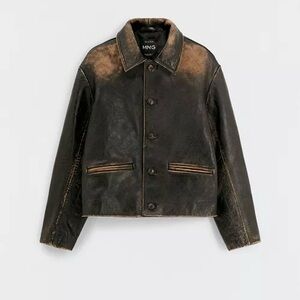 Mango Women's Brown Leather Shirt Jacket